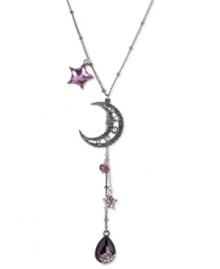 Light up the night. This Y-shaped necklace from Betsey Johnson dazzles with colorful glass crystal accents providing the shine. Crafted from hematite- and silver-tone mixed metal. Approximate length: 16 inches + 3-inch extender. Approximate drop: 3-3/4 inches. Light up the night. This Y-shaped necklace from Betsey Johnson dazzles with colorful glass crystal accents providing the shine. Crafted from hematite- and silver-tone mixed metal. Approximate length: 16 inches + 3-inch extender. Approximate drop: 3-3/4 inches.