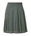 Stylish skirt in fine, blue printed synthetic fiber - Elegant, retro-tinged geometric motif - Chic, on-trend narrow pleat detail - Slim, A-line silhouette, hits just above the knee - Zip tab closure at side - Perfect for the office, lunches and casual evenings out - Pair with a tie-neck blouse and peep toe pumps, or go for a more casual look with a silk tank, cardigan and sandals
