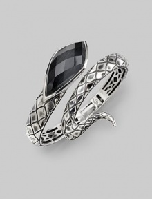 From the Jewels Verne Collection. A coil of crosshatched sterling silver with a faceted grey cat's eye and quartz stone.Cat's eye Quartz Sterling silver Diameter, about 2½ Imported From the Jewels Verne Collection. A coil of crosshatched sterling silver with a faceted grey cat's eye and quartz stone.Cat's eye Quartz Sterling silver Diameter, about 2½ Imported