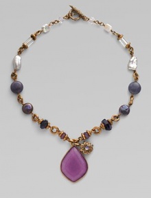 A pretty strand of amethyst, rose quartz, lepidorite, fuchsia agate, rock crystal, pink, purple and pink lavender cultured freshwater pearls with a charm accented, statement rock crystal over phosphosiderite pendant. Pink, purple and pink lavender cultured freshwater pearls Amethyst, rose quartz, lepidorite, fuchsia agate, rock crystal PhosphosideriteBronzeLength, about 18Pendant size, 1½ Toggle closureMade in USA A pretty strand of amethyst, rose quartz, lepidorite, fuchsia agate, rock crystal, pink, purple and pink lavender cultured freshwater pearls with a charm accented, statement rock crystal over phosphosiderite pendant. Pink, purple and pink lavender cultured freshwater pearls Amethyst, rose quartz, lepidorite, fuchsia agate, rock crystal PhosphosideriteBronzeLength, about 18Pendant size, 1½ Toggle closureMade in USA