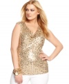 Showcase your shimmer with MICHAEL Michael Kors' cap sleeve plus size top, flaunting a sequined front.