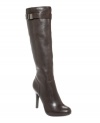 Sleek and sexy. Alfani's Jada dress boots feature a polished round toe and tall side zipper and are decorated with a shiny buckle at the top of the shaft.