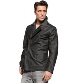 With one foot on Park Avenue and one downtown, this double breasted coat from INC International Concepts has your versatile look covered. With one foot on Park Avenue and one downtown, this double breasted coat from INC International Concepts has your versatile look covered.