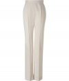 Luxe ivory pants in fine wool stretch - new wide leg silhouette - with pin tuck seam (works like pleats) - the Look: ladylike, respectable, but trendy at the same time - sits high at the waist - a dream basic in luxurious, really wonderful quality - for many occasions from the office to art exhibit previews - best worn with slim tops that can be tucked in - a MUST: high heels - wear with a blazer, trench coat