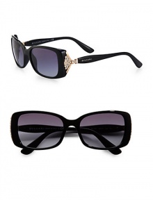 Ultra-cool square acetate frames get glam with Austrian crystals. Available in black and rose gold with grey gradient lens.Ventaglio fan crystal temples100% UV protectionMade in Italy Ultra-cool square acetate frames get glam with Austrian crystals. Available in black and rose gold with grey gradient lens.Ventaglio fan crystal temples100% UV protectionMade in Italy