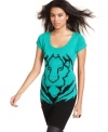 Baby Phat takes on the animal kingdom with a studded sweater tunic that sports a cute lion graphic.