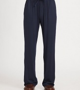 For the gentlemen who deserve the most of their downtime, this comfortable lounge pant shaped in stretch micromodal is a key essential.Elastic drawstring waistbandSide slash, back patch pocketsInseam, about 3395% micro modal/5% elastaneMachine washImported