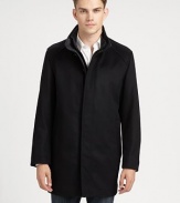 Crafted from rain-resistant wool, this tailored button-front jacket features a removable lining for added warmth.Foldover collarButton frontSlash pocketsZip-out liningAbout 34 from shoulder to hemWoolDry cleanImported