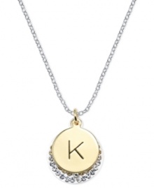 Letter perfection. This sterling silver necklace holds a pendant set in 14k gold and sterling silver plated topped with a K and adorned with crystal for a stunning statement. Approximate length: 18 inches. Approximate drop: 7/8 inch. Approximate drop width: 5/8 inch. Letter perfection. This sterling silver necklace holds a pendant set in 14k gold and sterling silver plated topped with a K and adorned with crystal for a stunning statement. Approximate length: 18 inches. Approximate drop: 7/8 inch. Approximate drop width: 5/8 inch.