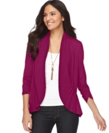 Grace Elements' topper is somewhere between a cardigan and a blazer, complete with feminine ruching and soft drape.