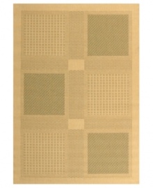 Just what you need to make your space more inviting. In soft, neutral tones with an attractive framed block pattern, this durable rug lends an elegant textured look to both outdoor settings and indoor living spaces. (Clearance) Just what you need to make your space more inviting. In soft, neutral tones with an attractive framed block pattern, this durable rug lends an elegant textured look to both outdoor settings and indoor living spaces. (Clearance)