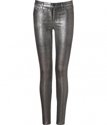 These cool coated jeans from J Brand add instant rock n roll edge to your casual basics - Classic five-pocket styling, skinny leg, mid-rise, coated cotton with stretch - Form-fitting - Pair with an oversized pullover, a leather jacket, and platform heels