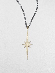 A dazzling diamond encrusted 14k gold starburst on a blackened sterling silver twisted link chain. Blackened sterling silverDiamonds, .3 tcw14k goldLength, about 16Pendant size, about 2Lobster clasp closureMade in USA A dazzling diamond encrusted 14k gold starburst on a blackened sterling silver twisted link chain. Blackened sterling silverDiamonds, .3 tcw14k goldLength, about 16Pendant size, about 2Lobster clasp closureMade in USA