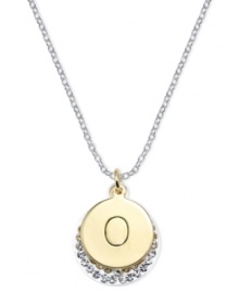 Letter perfection. This sterling silver necklace holds a pendant set in 14k gold and sterling silver plated topped with an O and adorned with crystal for a stunning statement. Approximate length: 18 inches. Approximate drop: 7/8 inch. Approximate drop width: 5/8 inch. Letter perfection. This sterling silver necklace holds a pendant set in 14k gold and sterling silver plated topped with an O and adorned with crystal for a stunning statement. Approximate length: 18 inches. Approximate drop: 7/8 inch. Approximate drop width: 5/8 inch.