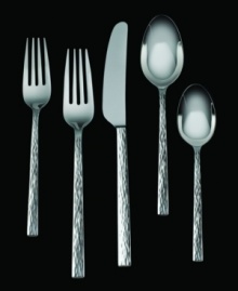 The rustic simplicity of hammered metal is taken to new heights of chic style with this flatware collection from Vera Wang. The perfect pattern for both casual or luxurious occasions. Includes a pie/cake server, pierced tablespoon and gravy ladle. The rustic simplicity of hammered metal is taken to new heights of chic style with this flatware collection from Vera Wang. The perfect pattern for both casual or luxurious occasions. Includes a pie/cake server, pierced tablespoon and gravy ladle.