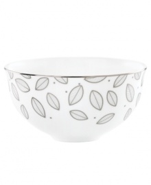 Gleaming leaves rain down on white bone china dessert bowls topped off with a platinum rim. From Lenox Lifestyle dinnerware, these dishes are playfully modern and naturally chic, and have an enchanting look that's fresh and perfect for every occasion. Gleaming leaves rain down on white bone china dessert bowls topped off with a platinum rim. From Lenox Lifestyle dinnerware, these dishes are playfully modern and naturally chic, and have an enchanting look that's fresh and perfect for every occasion.