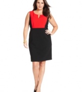 Be the belle of the boardroom in Calvin Klein's colorblocked plus size sheath dress.