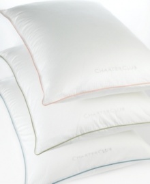 The pinnacle of comfort. Featuring lofty, hypoallergenic ecoDown® fill and a smooth 350-thread count cover, the Vail pillow from Charter Club redefines a good night's sleep. Finished with peach piping and logo embroidery. The pinnacle of comfort. Featuring lofty, hypoallergenic ecoDown® fill and a smooth 350-thread count cover, the Vail pillow from Charter Club redefines a good night's sleep. Finished with peach piping and logo embroidery.