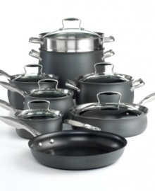 Stylish cookware that suits the needs of every cook and kitchen. Enjoy the phenomenal cooking results facilitated by hard-anodized aluminum exteriors that spread heat quickly and evenly, while nonstick surfaces make low and no-fat cooking an everyday possibility. Limited lifetime warranty. Stylish cookware that suits the needs of every cook and kitchen. Enjoy the phenomenal cooking results facilitated by hard-anodized aluminum exteriors that spread heat quickly and evenly, while nonstick surfaces make low and no-fat cooking an everyday possibility. Limited lifetime warranty.