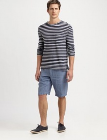 Crafted in a lightweight cotton and linen blend, this striped pullover is perfect for warm weather.Crewneck pulloverLong sleevesFront slash pocket55% linen/45% cottonDry cleanImported Crafted in a lightweight cotton and linen blend, this striped pullover is perfect for warm weather.Crewneck pulloverLong sleevesFront slash pocket55% linen/45% cottonDry cleanImported
