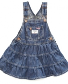 Darling denim makes this Osh Kosh overall dress the perfect choice for any low key occasion. Pair it with tights and a cardigan for those dressier moments too. Darling denim makes this Osh Kosh overall dress the perfect choice for any low key occasion. Pair it with tights and a cardigan for those dressier moments too.