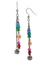 Make a colorful splash with this pair of linear earrings from Haskell. Crafted from hematite-tone mixed metal, the earrings add a vibrant touch to any occasion. Approximate drop: 3-5/8 inches.