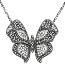 Soar to stylish heights. This sterling silver necklace features a butterfly pendant adorned with round-cut marcasite and crystals for a whimsical touch perfect on any occasion. Approximate length: 16 inches + 2-inch extender. Approximate drop length: 1-1/2 inches. Approximate drop width: 1 inch. Soar to stylish heights. This sterling silver necklace features a butterfly pendant adorned with round-cut marcasite and crystals for a whimsical touch perfect on any occasion. Approximate length: 16 inches + 2-inch extender. Approximate drop length: 1-1/2 inches. Approximate drop width: 1 inch.