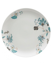 Flower power. Featuring delicate blooms on ultra-durable porcelain, this Veronica salad plate accents the table with smart style. Teal, blue and charcoal florals add classic appeal to a modern coupe shape. Flower power. Featuring delicate blooms on ultra-durable porcelain, this Veronica salad plate accents the table with smart style. Teal, blue and charcoal florals add classic appeal to a modern coupe shape.