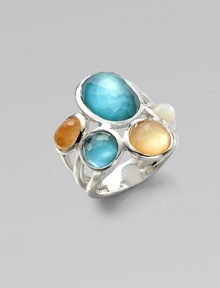 From the Wonderland Collection. A striking cluster design with a bold open band and setting of sterling silver, offering richly hued, quartz-layered doublets and lustrous mother-of-pearl.Mother-of-pearl and clear quartzSterling silverDiameter, about 1Imported From the Wonderland Collection. A striking cluster design with a bold open band and setting of sterling silver, offering richly hued, quartz-layered doublets and lustrous mother-of-pearl.Mother-of-pearl and clear quartzSterling silverDiameter, about 1Imported