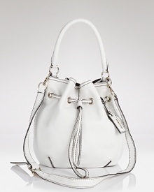Max Mara proves poised style can be wholly slouchy with this drawstring bucket bag. Boasting luxe leather and rich finishes, it's out-of-the boxy bag accessorizing. Max Mara proves poised style can be wholly slouchy with this drawstring bucket bag. Boasting luxe leather and rich finishes, it's out-of-the boxy bag accessorizing.