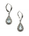 Add stylish sparkle in classic design. Judith Jack's exquisite drops feature pear-cut blue topaz (3-1/5 ct. t.w.) wrapped in marcasite. Setting crafted in sterling silver. Approximate drop: 1-1/10 inches.