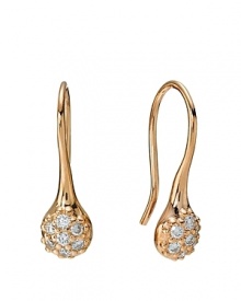 Pavé diamonds light up 18K rose gold drop earrings by PANDORA.