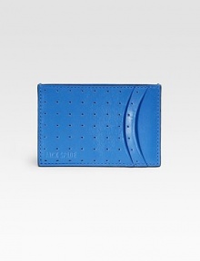 Inspired by leather detailing of vintage sports cars, monza leather is a combination of flat and perforated calf leather with a matte finish. Debossed logo detail Six card slots Two pocket sleeves 4W X 2¾H Imported Inspired by leather detailing of vintage sports cars, monza leather is a combination of flat and perforated calf leather with a matte finish. Debossed logo detail Six card slots Two pocket sleeves 4W X 2¾H Imported