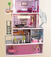 Get ready to fall in love with the Beachfront Mansion's sleek, modern design. This chic wooden dollhouse stands at over four feet tall and makes a great gift for any young girl who wants her dolls to live in style.Includes 14 pieces of furnitureWorking gliding elevatorStorage space with sliding doors under dollhouseAccommodates fashion dolls up to 12 inches tall33.13L X 13.75W X 49.38HMade of MDF & plastic26.5 lbsImported