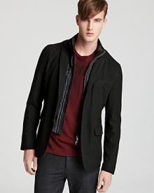 The faux vest insert adds versatility to this already dapper sport coat from Burberry Brit, perfect for casual dressed-up affairs. The faux vest insert adds versatility to this already dapper sport coat from Burberry Brit, perfect for casual dressed-up affairs.