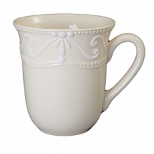 Feminine and sophisticated. Off-white porcelain body with white embossing. Dishwasher and microwave safe. Feminine and sophisticated. Off-white porcelain body with white embossing. Dishwasher and microwave safe.