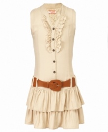 Hello little lady. Western style meets urban flare in this funky, fashionable belted dress from Guess.