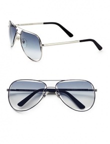 Classic metal aviator frames with lenses in a contrast shape for a subtly unique design. Available in silver with grey gradient lens. 100% UV protectionMade in Italy Classic metal aviator frames with lenses in a contrast shape for a subtly unique design. Available in silver with grey gradient lens. 100% UV protectionMade in Italy