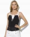 Lauren by Ralph Lauren's classic layering tank is rendered in soft stretch cotton and finished with a nautical-inspired laced placket.