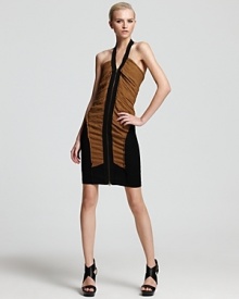 Donna Karan New York Dress - Front Zip with Tucked Linen Front Donna Karan New York Dress - Front Zip with Tucked Linen Front