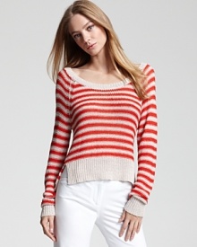 A lightweight layer to love, this BCBGMAXAZRIA striped sweater travels to your destination with the same ease that it wears. Pair the cropped look with all your resort-ready staples for instant island style. A lightweight layer to love, this BCBGMAXAZRIA striped sweater travels to your destination with the same ease that it wears. Pair the cropped look with all your resort-ready staples for instant island style.