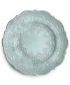 Handcrafted in the Italian tradition, the Merletto salad plate is intricately embellished with a lacy floral texture and painted a serene aqua hue. An elegant companion to Arte Italica dinnerware.