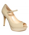 Marc Fisher's Terri puts a patent leather peep-toe spin on a classic mary jane style.