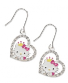 Fall in love with this fun pair of sterling silver earrings from Hello Kitty. Round crystals around the heart adds a lustrous look. Approximate drop: 1-1/4 inches. Fall in love with this fun pair of sterling silver earrings from Hello Kitty. Round crystals around the heart adds a lustrous look. Approximate drop: 1-1/4 inches.