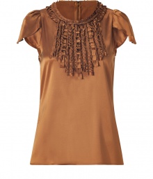 This ruffle-laden top from Steffen Schraut inject glam style into your office-to-evening look - Round neck with ruffle trim, petal-shaped short puff sleeves, bodice with front ruffle details, slim fit, concealed back zip closure - Wear with a pencil skirt, cropped trousers or skinny jeans