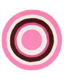 Right on target. Perfect for kids and teens, these round rugs add a pop of color to the floor, hitting the bullseye with a design of vibrant pink circles. Hand hooked from poly-acrylic material, each friendly floor covering is durable enough to stand up to even the most rigorous play. Right on target. Perfect for kids and teens, these round rugs add a pop of color to the floor, hitting the bullseye with a design of vibrant pink circles. Hand hooked from poly-acrylic material, each friendly floor covering is durable enough to stand up to even the most rigorous play.