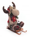 Ready for sledding in a plaid flap hat and vest, this frisky holiday moose is ready for whatever the slopes will bring. A cheery gift from Napco.