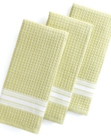Throw in this towel & simplify the way your kitchen works. Made from a 100% cotton waffle weave, this stylish set adds a dash of color and a dose of versatility. Highly absorbent and durable, each towel is on the ready to tackle spills, messes and whatever comes the way of your busy kitchen! Throw in this towel & simplify the way your kitchen works. Made from a 100% cotton waffle weave, this stylish set adds a dash of color and a dose of versatility. Highly absorbent and durable, each towel is on the ready to tackle spills, messes and whatever comes the way of your busy kitchen!