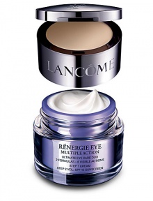 Eye care at its peak. Lancome introduces its ultimate eye care system, Renergie Eye Multiple Action, a unique combination of two treatments for six visible anti-aging actions:Eye lids are visibly lifted The appearance of fine lines and wrinkles is virtually erased The eye contour looks firmer Under eye bags are visibly defeated Dark circles appear faded The eye contour looks illuminatedThe eye area is visibly revitalized.