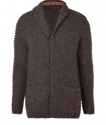 Cozy cardigan is stylish in fine dark brown alpaca-nylon blend - Noble, chunky knit texture - Narrow cut with small shawl lapels, placket, two pockets and long sleeves - Favorite piece of everyday, it fits perfectly with tees, jeans, corduroys or chinos Cozy cardigan is stylish in fine dark brown alpaca-nylon blend - Noble, chunky knit texture - Narrow cut with small shawl lapels, placket, two pockets and long sleeves - Favorite piece of everyday, it fits perfectly with tees, jeans, corduroys or chinos